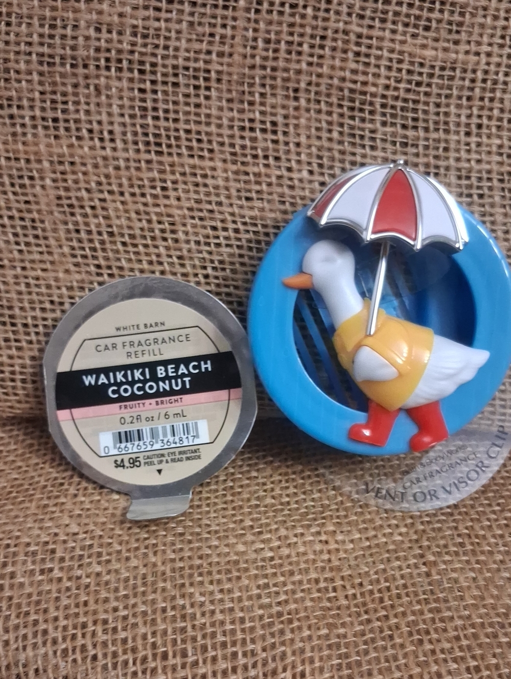 Bath And Body Works Vent Clip Car- Cute Duck W Umbrella & Red Rain Boots W Disc